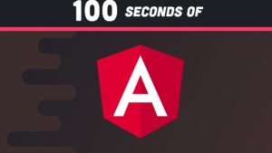 Logotipo de Angular representado como un escudo rojo con una A blanca centrada sobre un fondo oscuro con motivos geométricos y una franja superior con texto en mayúsculas, Ventajas y desventajas de Angular JS: ¿es el framework ideal?