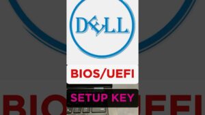 Logotipo de Dell en la parte superior, texto destacado "BIOS/UEFI" en rojo en el centro y una franja negra con la leyenda magenta "SETUP KEY" sobre un teclado de portátil, ilustrando Ventajas y desventajas de bios y uefi para tu pc