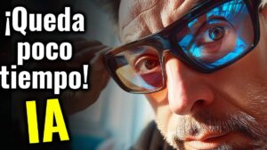 Primer plano de un hombre con barba y gafas de filtro azul que reflejan una pantalla, mirada intensa y mano ajustando las gafas, con un gran texto lateral en blanco y amarillo que anuncia "¡Queda poco tiempo! IA" y composición pensada para captar atención en temas de tecnología y urgencia, Luca plataforma educativa ventajas y desventajas: ¿es la mejor opción?