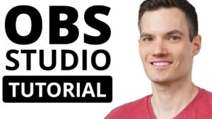 Imagen que muestra a la izquierda texto grande y en negrita "OBS STUDIO" y un recuadro negro con la palabra "TUTORIAL" y a la derecha un hombre adulto sonriente con camiseta roja sobre fondo blanco, diseñada como miniatura informativa y optimizada para buscadores y accesibilidad, Ventajas y desventajas de OBS Studio: descubre si es ideal para ti.