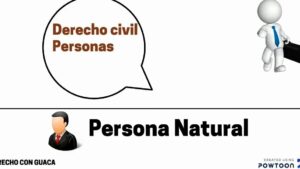 Ilustración informativa sobre derecho civil con una burbuja marrón que contiene el texto "Derecho civil Personas" y un encabezado en negrita "Persona Natural" acompañado de iconos de figura profesional sobre fondo blanco, pensada para enseñar Ventajas y desventajas persona natural y jurídica para elegir bien.