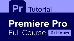Banner en tonos azul y lila con el icono Pr y el texto Tutorial que anuncia un curso completo de Premiere Pro con indicación de más de seis horas de contenido para edición de vídeo, Adobe Premiere Pro ventajas y desventajas para elegir bien