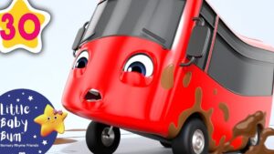 Ilustración infantil de un autobús rojo antropomórfico con grandes ojos y boca abierta en expresión sorprendida, salpicado de barro y en movimiento sobre fondo claro, acompañado de un logotipo circular con una estrella sonriente y una insignia con el número 30, Ventajas y desventajas de red en bus: descubre si es ideal para ti