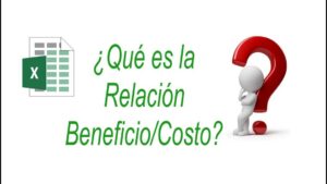 Imagen con un icono de hoja de cálculo estilo Excel a la izquierda, texto grande en verde en el centro que pregunta "¿Qué es la Relación Beneficio/Costo?" y una figura blanca pensativa apoyada en un signo de interrogación rojo a la derecha, ilustración informativa que sugiere Ventajas y desventajas de la evaluación por relación beneficio/costo