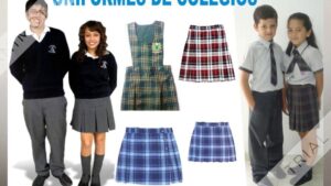 Composición visual de uniformes escolares que muestra estudiantes con suéteres oscuros, camisas y corbatas, faldas tableadas y varias muestras de faldas a cuadros en tonos azul, rojo y verde, Ventajas y desventajas de llevar uniforme: ¿vale la pena?
